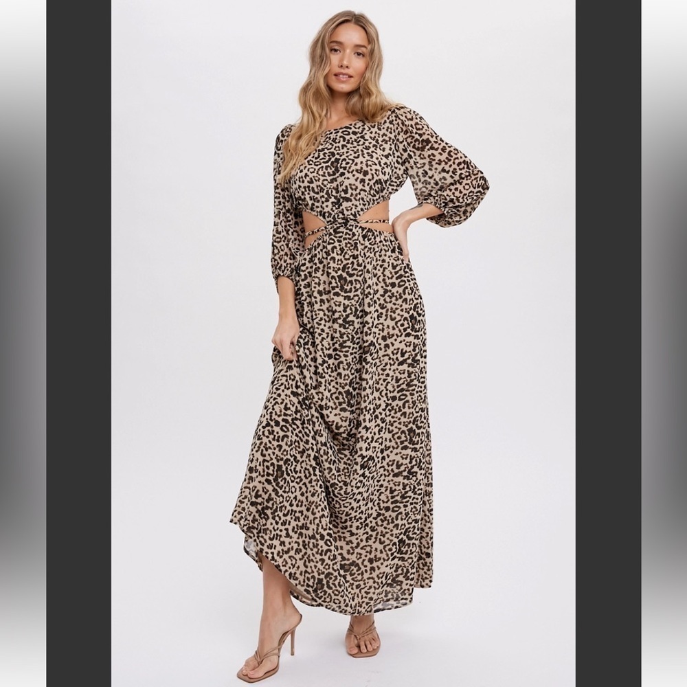 Leopard Long Sleeve Cut Out Open Back Maxi Dress - Picture 15 of 15